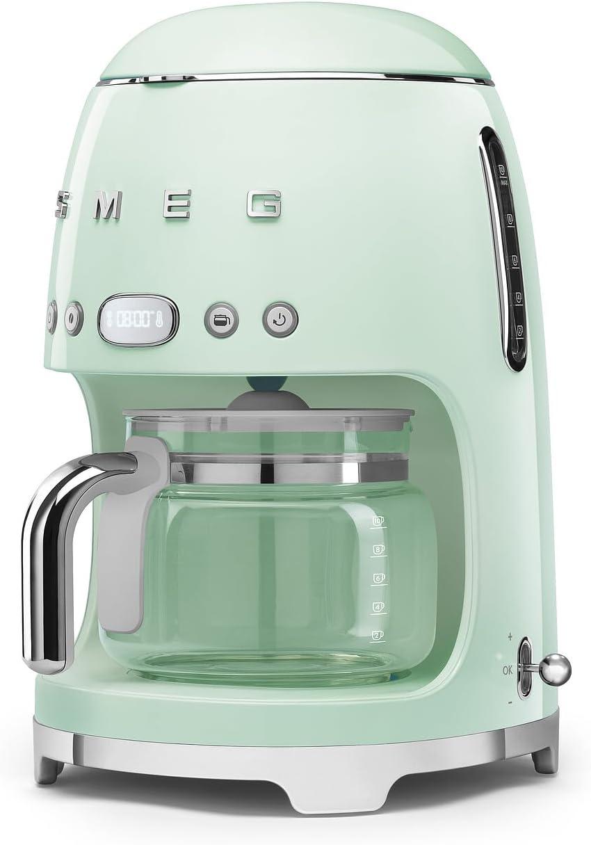 imageSmeg 50s Retro Style Aesthetic Drip Coffee Machine with 10 Cup Glass Carafe Auto Start Feature Keep Warm Plate and Two Coffee Strength Settings Pastel GreenPastel Green
