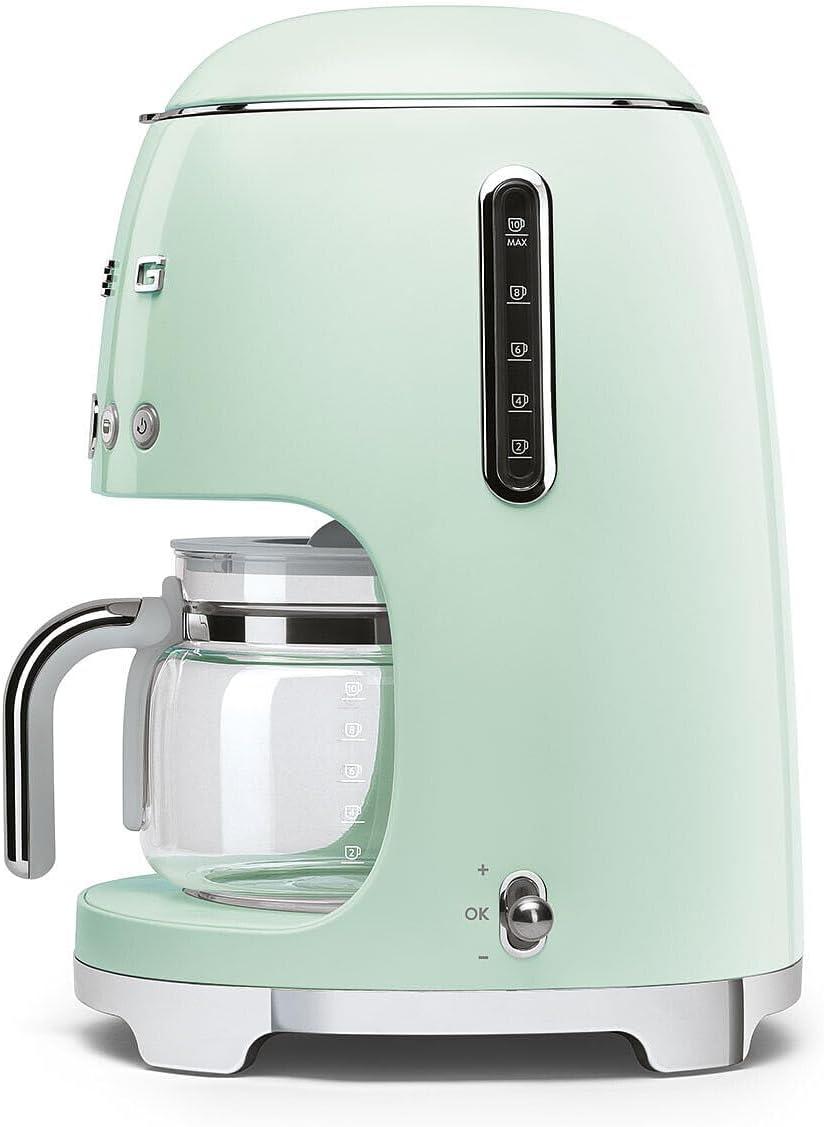 imageSmeg 50s Retro Style Aesthetic Drip Coffee Machine with 10 Cup Glass Carafe Auto Start Feature Keep Warm Plate and Two Coffee Strength Settings Pastel GreenPastel Green