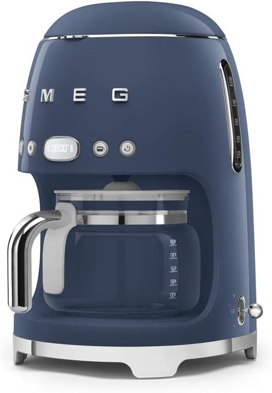 imageSmeg 50s Retro Style Aesthetic Drip Coffee Machine with 10 Cup Glass Carafe Auto Start Feature Keep Warm Plate and Two Coffee Strength Settings Pastel GreenNavy Blue