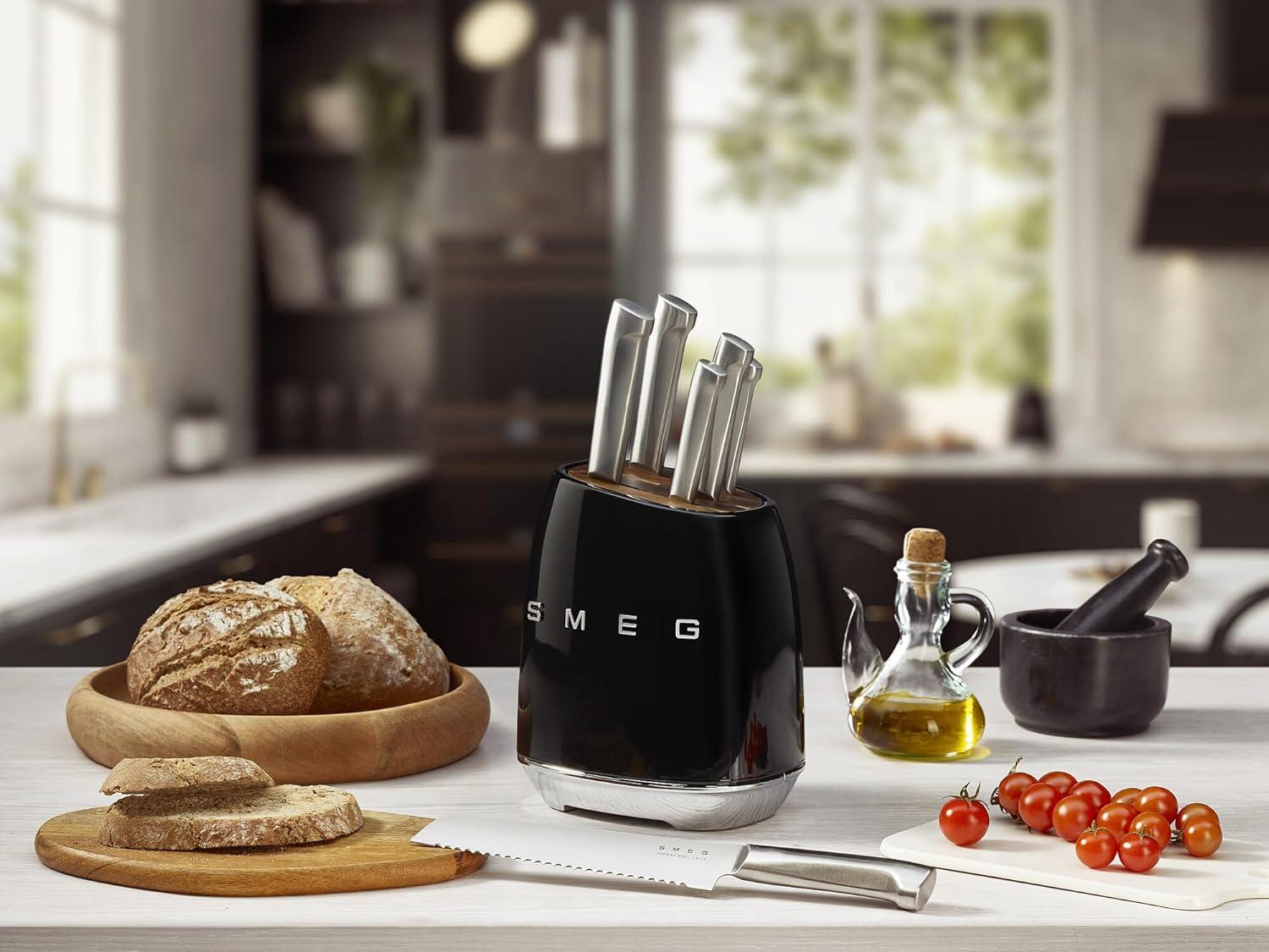 imageSmeg Black Stainless Steel Knife Block SetBlack