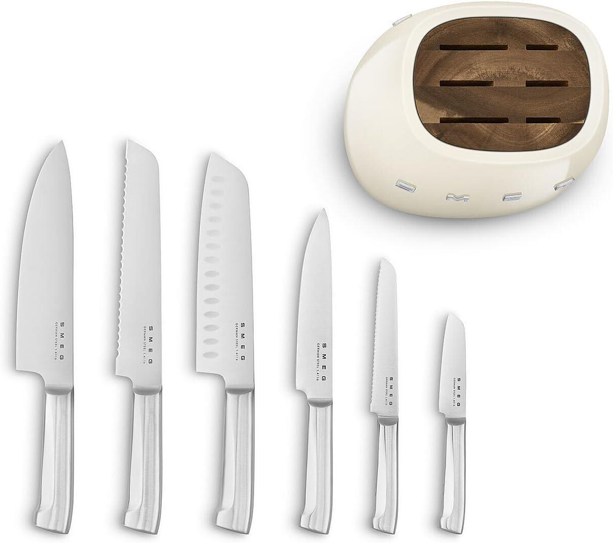imageSmeg Black Stainless Steel Knife Block SetCream