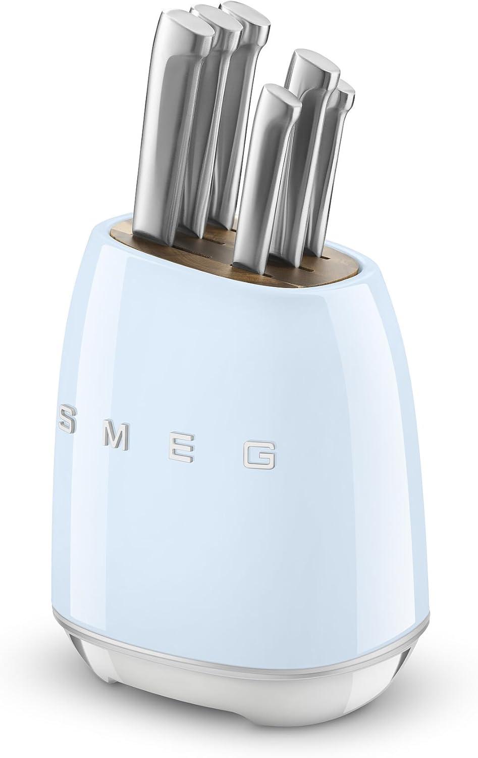 imageSmeg Black Stainless Steel Knife Block SetPastel Blue