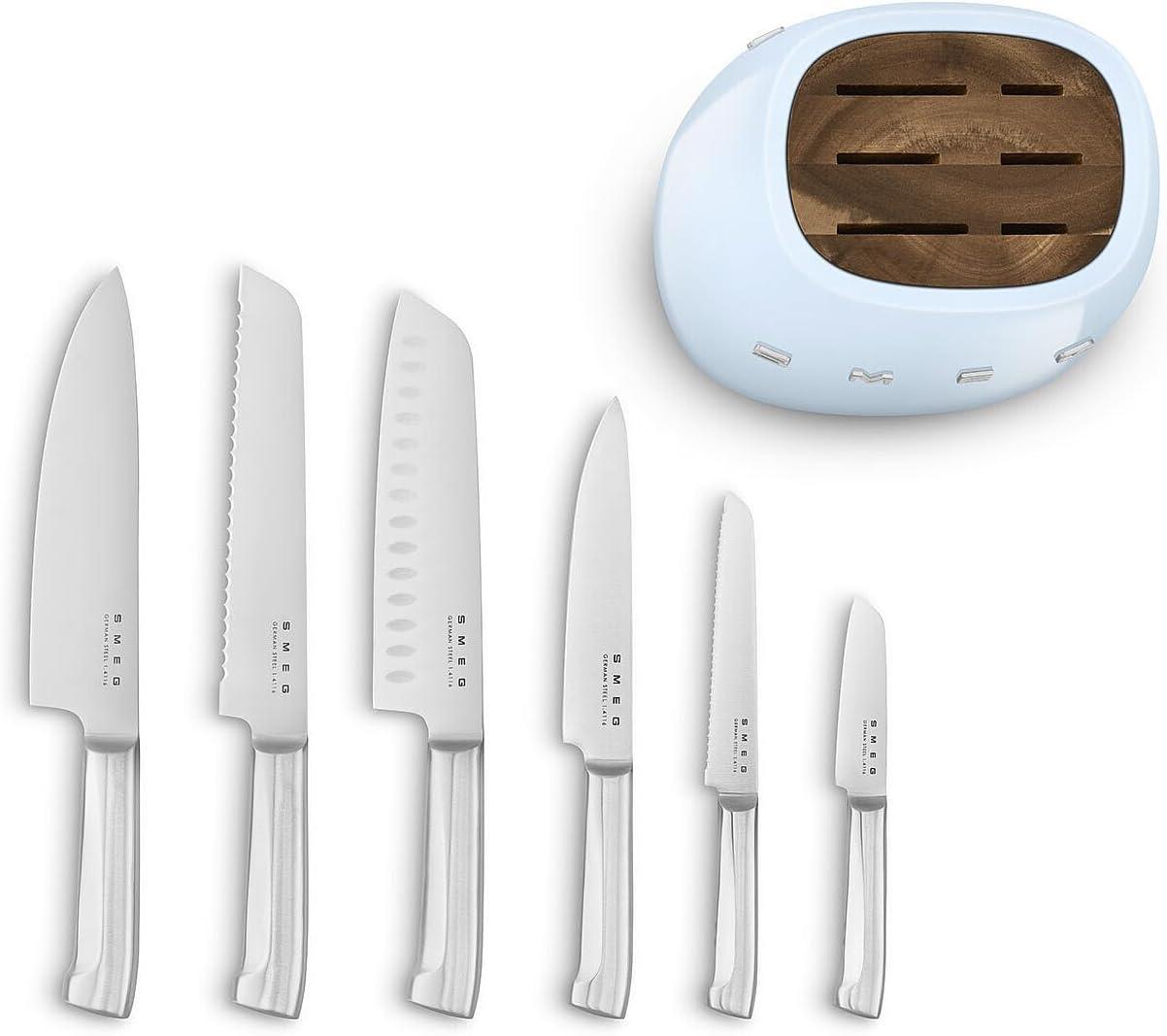imageSmeg Black Stainless Steel Knife Block SetPastel Blue