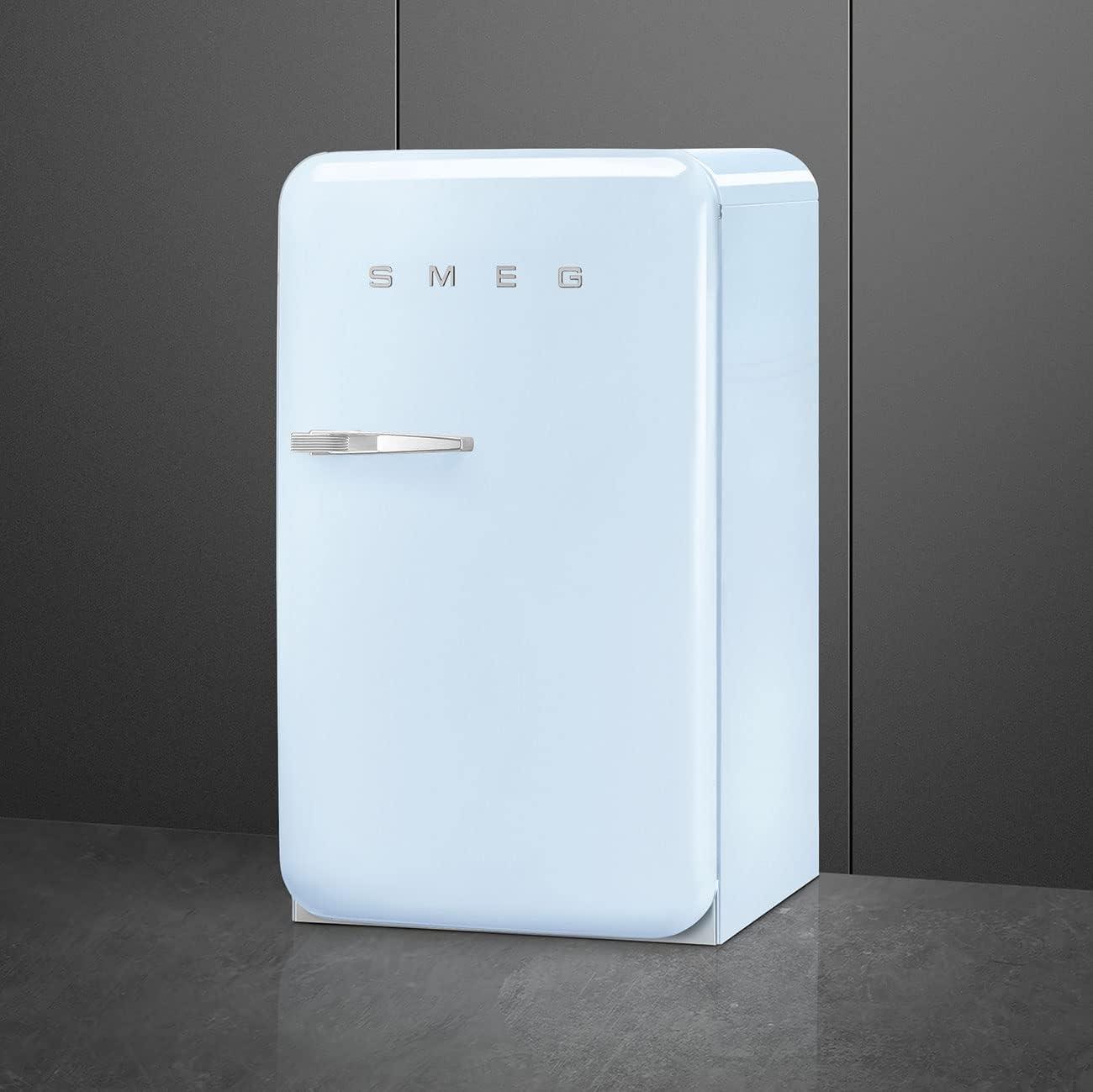 imageSmeg FAB10 50s Retro Style Aesthetic Refrigerator with 448 Cu Total Capacity 2 Glass Shelves LED Internal Light 22Inches Pastel Blue Right Hand HingePastel Blue