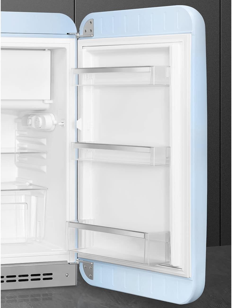 imageSmeg FAB10 50s Retro Style Aesthetic Refrigerator with 448 Cu Total Capacity 2 Glass Shelves LED Internal Light 22Inches Pastel Blue Right Hand HingePastel Blue