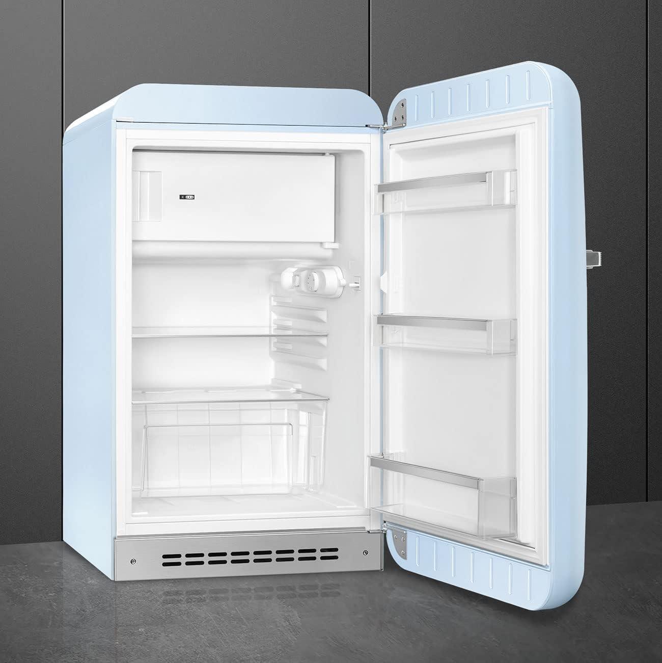 imageSmeg FAB10 50s Retro Style Aesthetic Refrigerator with 448 Cu Total Capacity 2 Glass Shelves LED Internal Light 22Inches Pastel Blue Right Hand HingePastel Blue