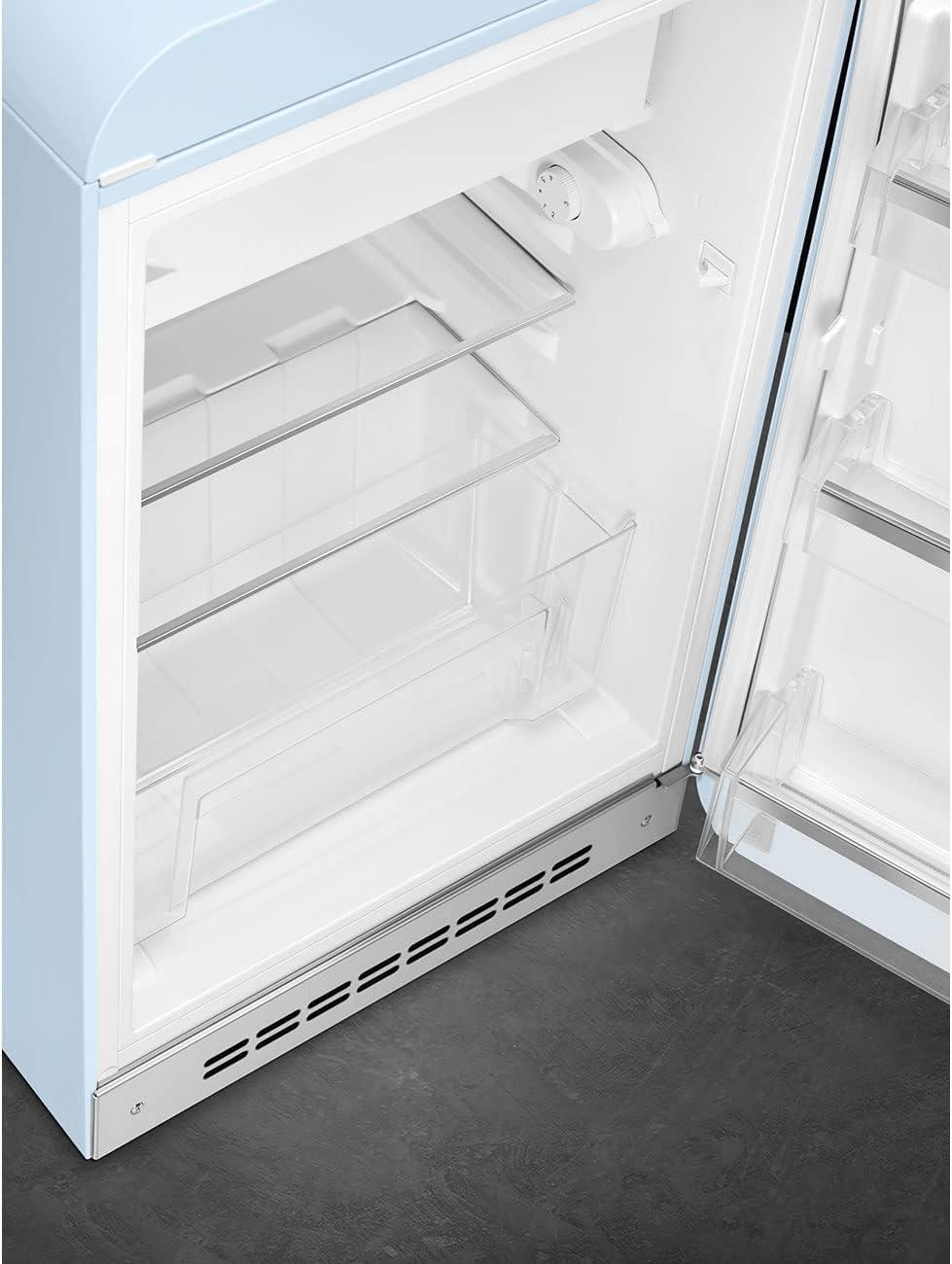 imageSmeg FAB10 50s Retro Style Aesthetic Refrigerator with 448 Cu Total Capacity 2 Glass Shelves LED Internal Light 22Inches Pastel Blue Right Hand HingePastel Blue