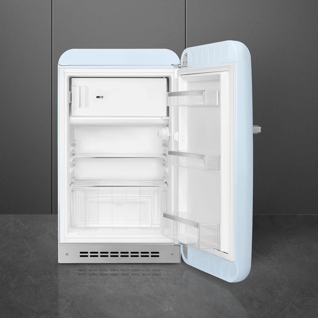 imageSmeg FAB10 50s Retro Style Aesthetic Refrigerator with 448 Cu Total Capacity 2 Glass Shelves LED Internal Light 22Inches Pastel Blue Right Hand HingePastel Blue