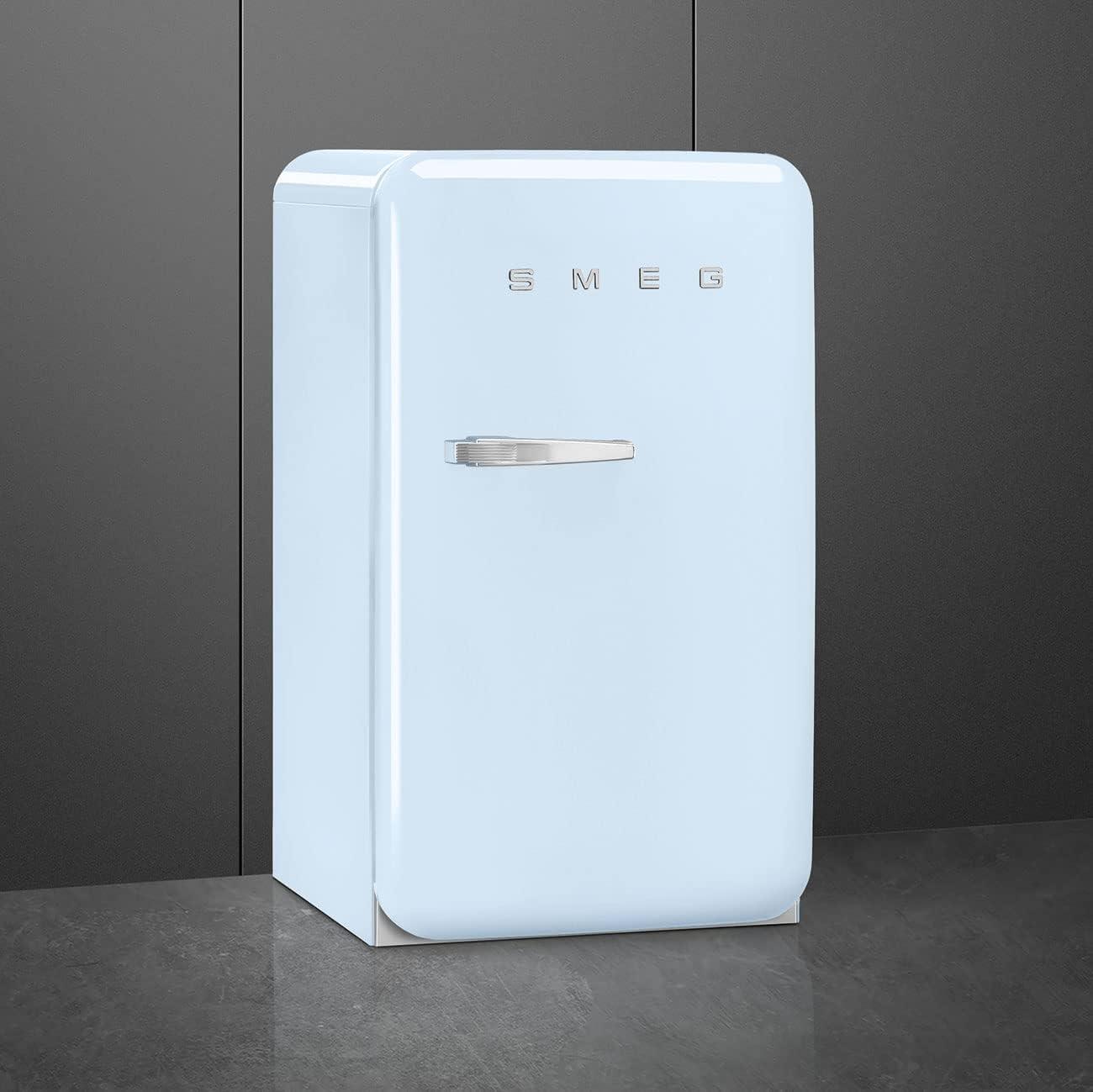 imageSmeg FAB10 50s Retro Style Aesthetic Refrigerator with 448 Cu Total Capacity 2 Glass Shelves LED Internal Light 22Inches Pastel Blue Right Hand HingePastel Blue