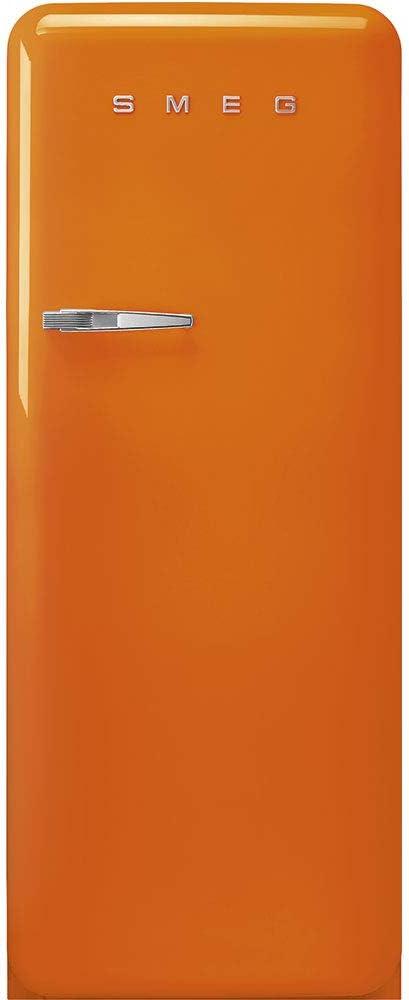 imageSmeg FAB28 50s Retro Style Aesthetic Top Freezer Refrigerator with 993 Cu Total Capacity Multiflow Cooling System Adjustable Glass Shelves 24Inches Pastel Blue Right Hand Hinge Made In ItalyOrange