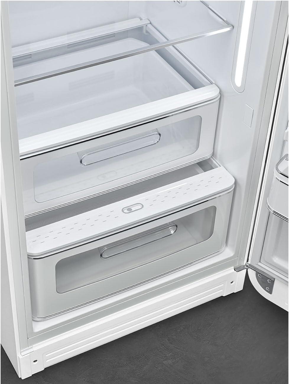 imageSmeg FAB28 50s Retro Style Aesthetic Top Freezer Refrigerator with 993 Cu Total Capacity Multiflow Cooling System Adjustable Glass Shelves 24Inches Pastel Blue Right Hand Hinge Made In ItalyMatte White