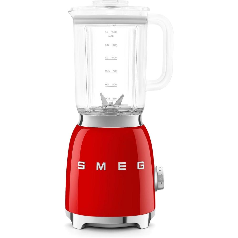 imageSMEG BLF03 Retro Style Blender 600W Countertop Blender with 48 oz BPAFree Jug 3 Speeds Pulse Ice Crush ampamp Smoothie Functions 50sInspired DesignBlackRed