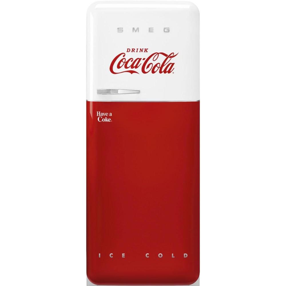 imageSMEG FAB28 50s Retro Style Top Freezer Refrigerator with 993 Cu Total Capacity Multiflow Cooling System Adjustable Glass Shelves 24Inches Coca Cola Right Hand Hinge FAB28URDCC3 Made In Italy