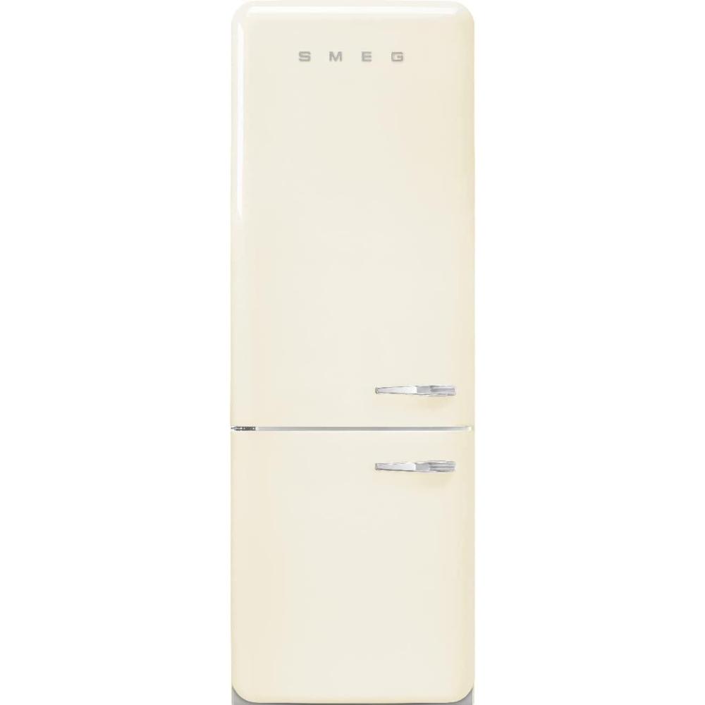 imageSMEG FAB38 Retro Style Refrigerator with Bottom Freezer Made in Italy Multiflow Cooling LED Lighting Glossy Finish 3 Adjustable Glass Shelves WhiteCream