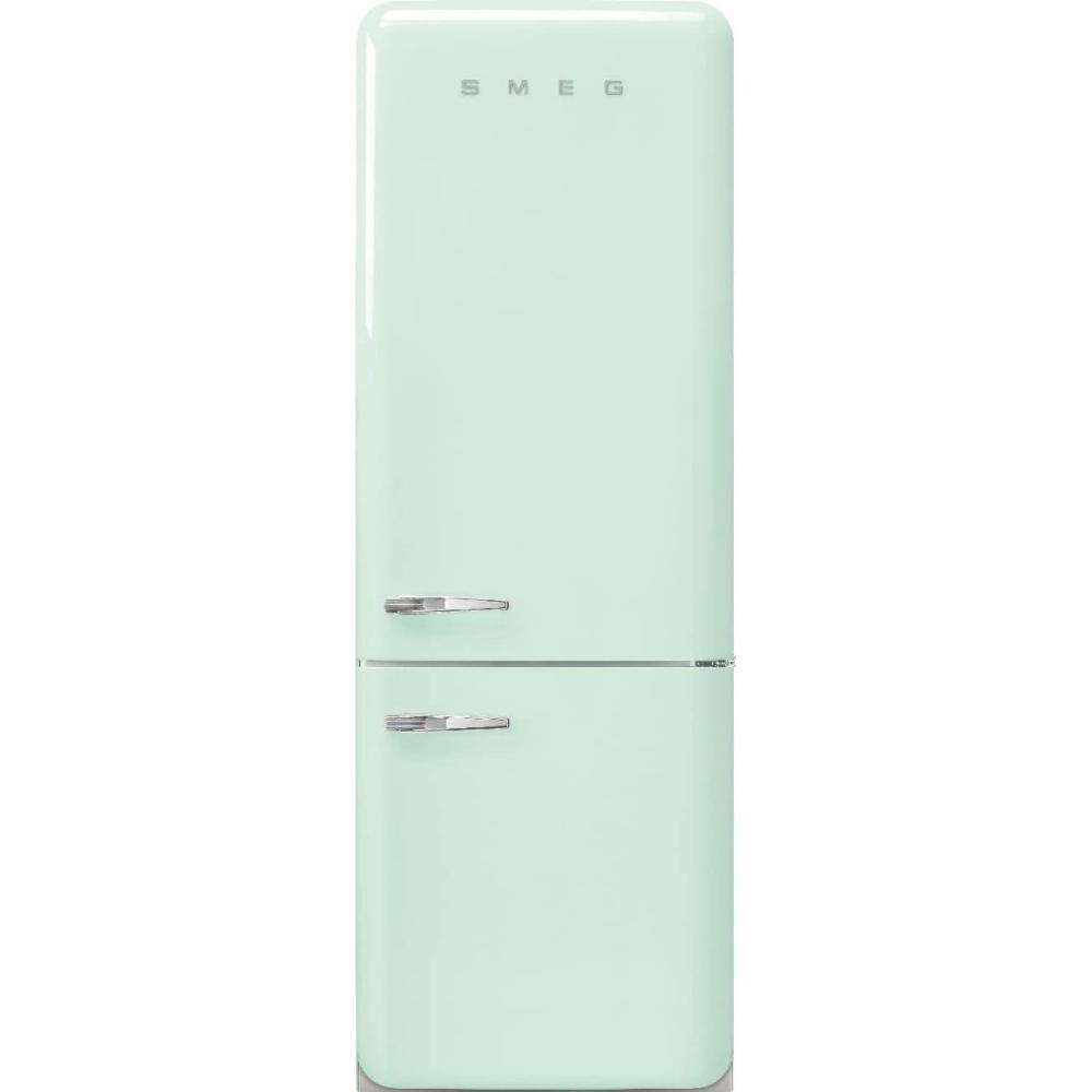 imageSMEG FAB38 Retro Style Refrigerator with Bottom Freezer Made in Italy Multiflow Cooling LED Lighting Glossy Finish 3 Adjustable Glass Shelves WhitePastel Green