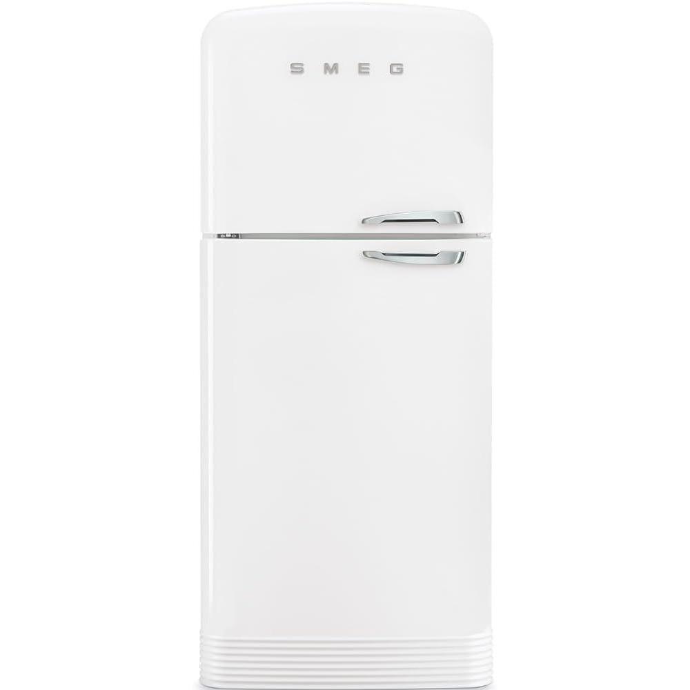 imageSMEG FAB50 Retro Style Refrigerator 1928 cu ft Freestanding FridgeFreezer Dual Cooling NoFrost Adjustable Glass Shelves Chrome Handle Cream Made in ItalyWhite
