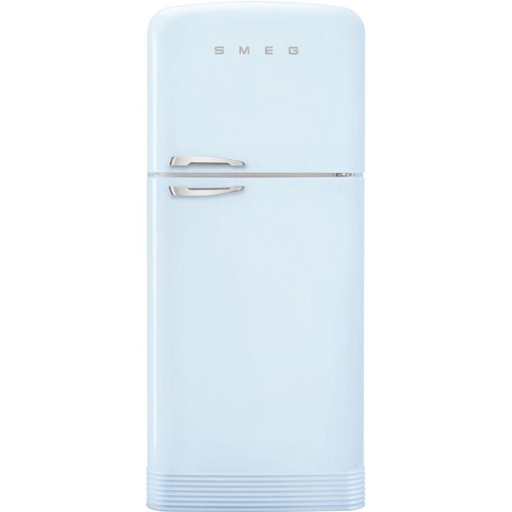 imageSMEG FAB50 Retro Style Refrigerator 1928 cu ft Freestanding FridgeFreezer Dual Cooling NoFrost Adjustable Glass Shelves Chrome Handle Cream Made in ItalyPastel Blue
