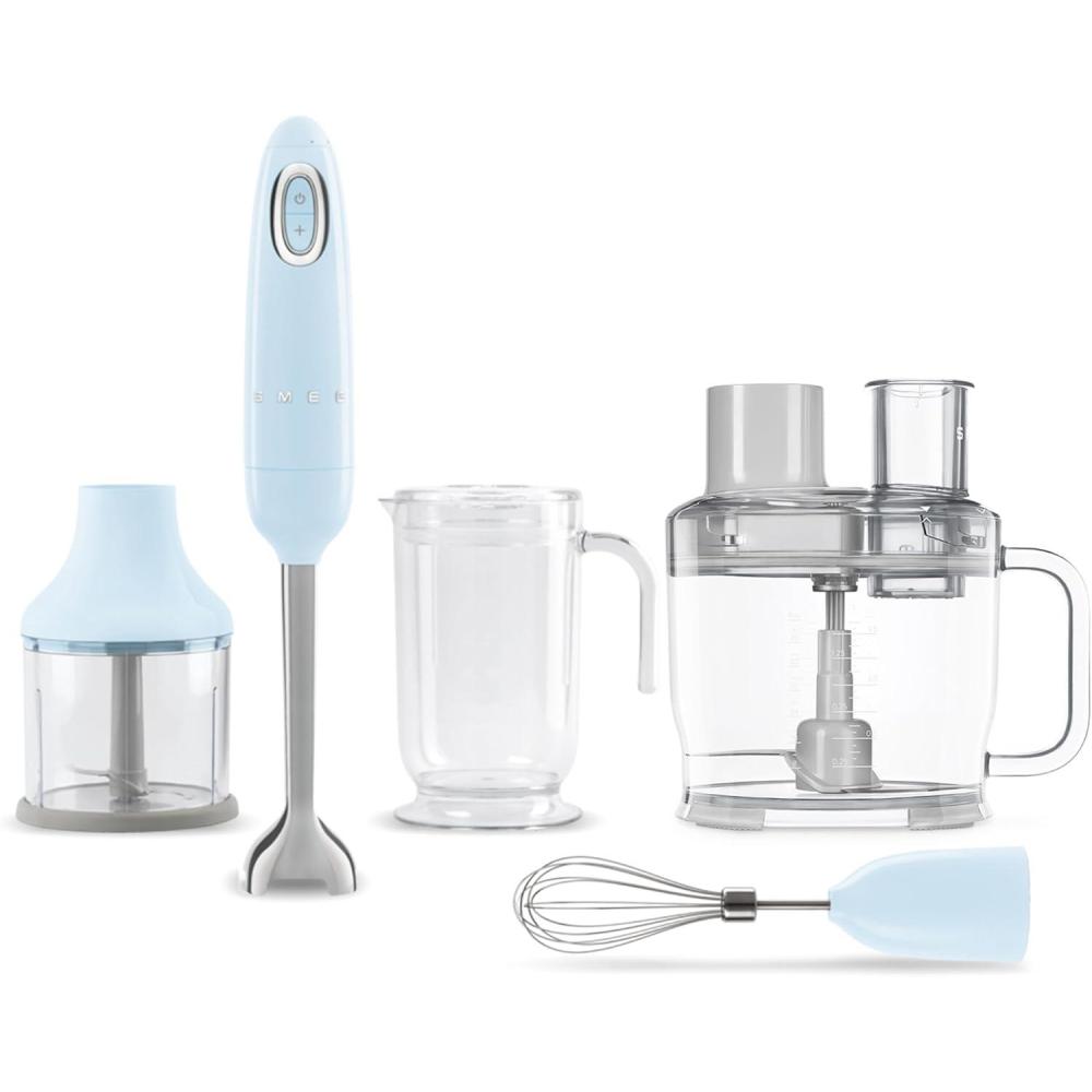 imageSMEG Hand Blender ampamp Food Processor Bundle HBF03 with HBFP11 Attachment Retro Style 350W Motor Variable Speed Tritan Renew Bowl 5in1 Functionality RedBlue