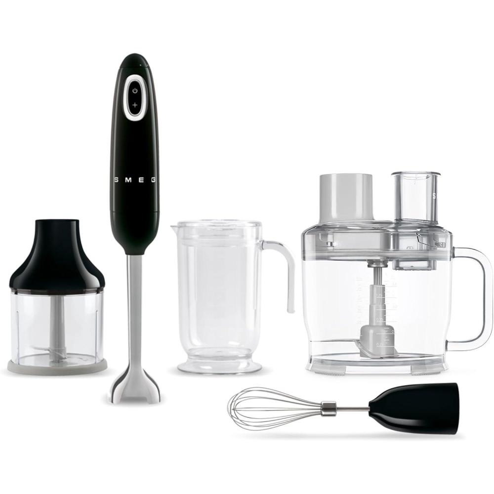 imageSMEG Hand Blender ampamp Food Processor Bundle HBF03 with HBFP11 Attachment Retro Style 350W Motor Variable Speed Tritan Renew Bowl 5in1 Functionality RedBlack