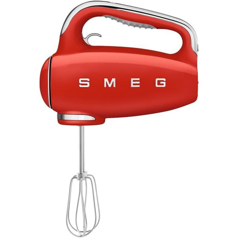 imageSMEG Pink 50s Retro Style Electric Hand Mixer with Set of Dough Hooks Set of Beaters and Set of WhisksRed