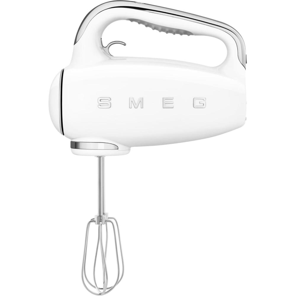imageSMEG Pink 50s Retro Style Electric Hand Mixer with Set of Dough Hooks Set of Beaters and Set of WhisksWhite