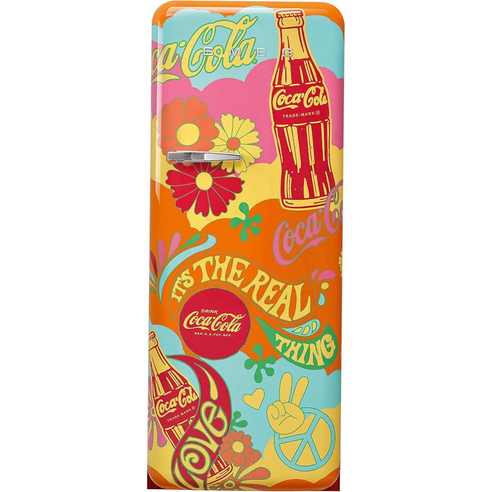 imageSMEG x CocaCola Unity Edition Retro Refrigerator FAB28 Red 993 cu ft Fridge RightHinge Made in Italy Vintage 50s Style Limited Collaboration