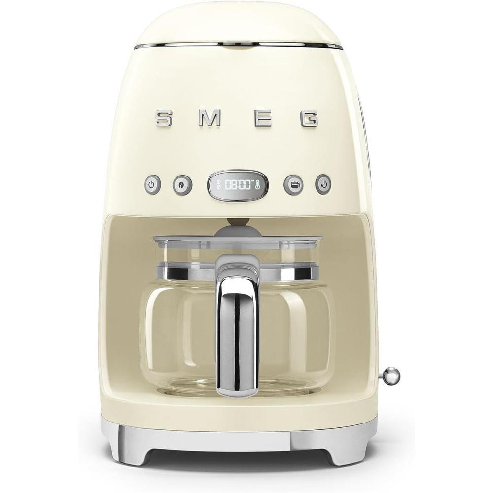 imageSmeg 50s Retro Style Aesthetic Drip Coffee Machine with 10 Cup Glass Carafe Auto Start Feature Keep Warm Plate and Two Coffee Strength Settings BlackCream