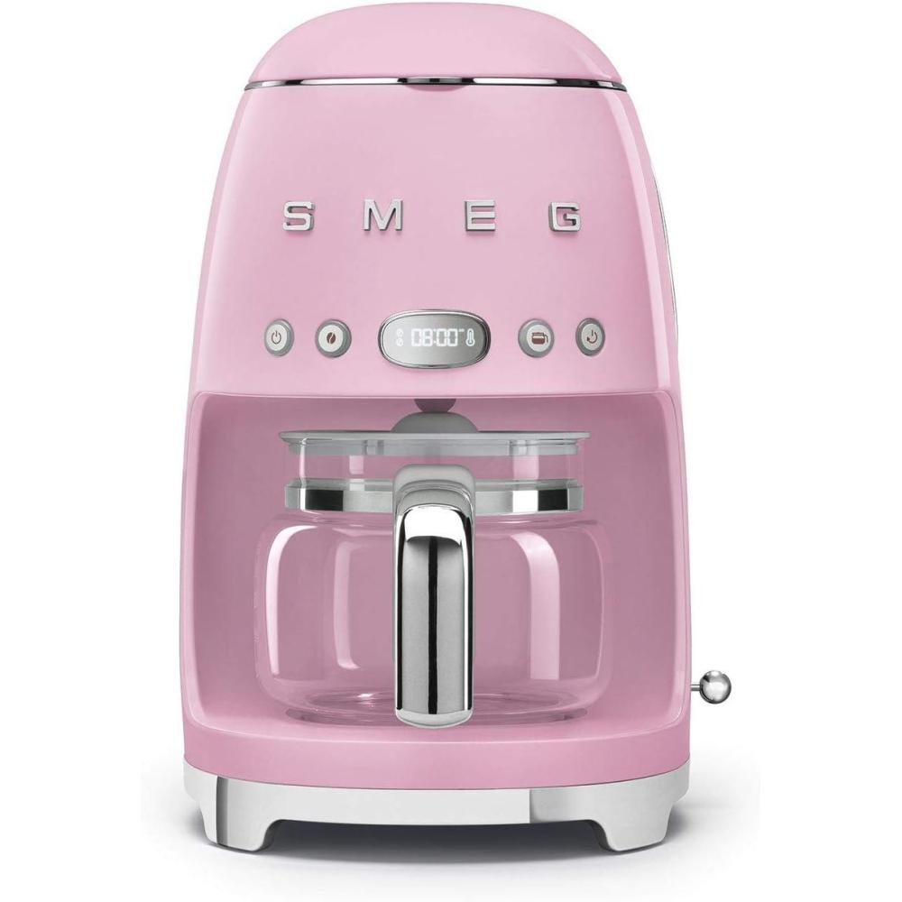 imageSmeg 50s Retro Style Aesthetic Drip Coffee Machine with 10 Cup Glass Carafe Auto Start Feature Keep Warm Plate and Two Coffee Strength Settings BlackPink