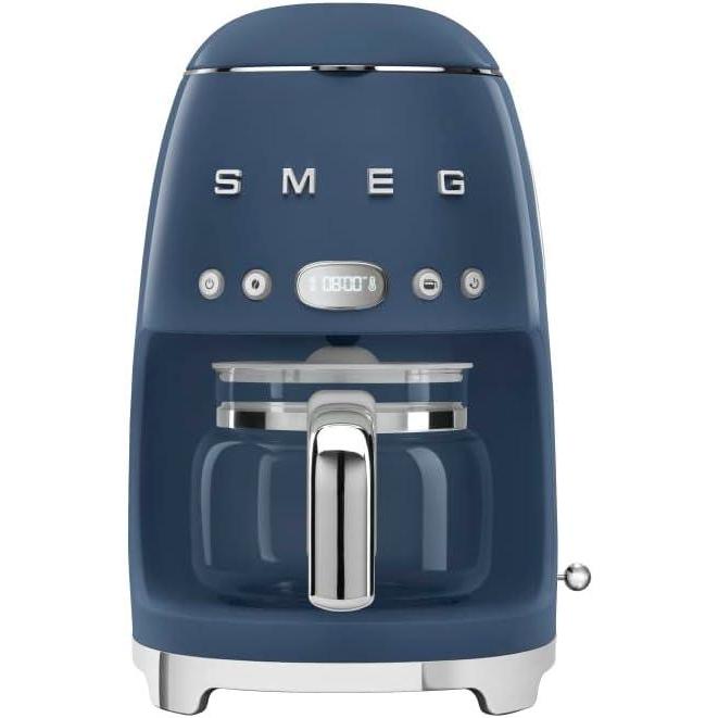 imageSmeg 50s Retro Style Aesthetic Drip Coffee Machine with 10 Cup Glass Carafe Auto Start Feature Keep Warm Plate and Two Coffee Strength Settings Pastel GreenNavy Blue