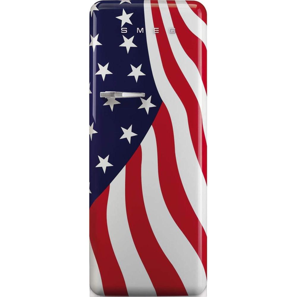 imageSmeg FAB28 50s Retro Style Aesthetic Top Freezer Refrigerator with 993 Cu Total Capacity Multiflow Cooling System Adjustable Glass Shelves 24Inches American Flag Right Hand Hinge Made In Italy