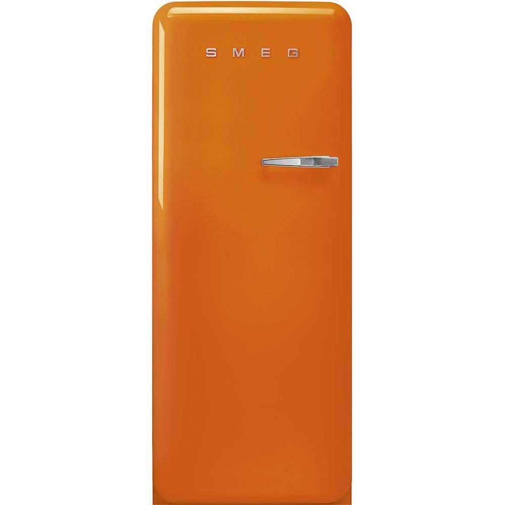 imageSmeg FAB28 50s Retro Style Aesthetic Top Freezer Refrigerator with 993 Cu Total Capacity Multiflow Cooling System Adjustable Glass Shelves 24Inches Pastel Blue Right Hand Hinge Made In ItalyOrange