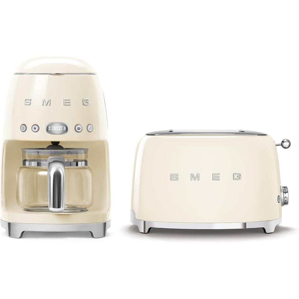 imageSmeg Retro Drip Coffee Machine and 2Slice Toaster Bundle BlackCream