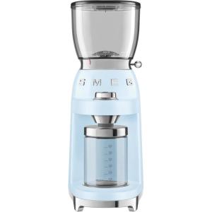 SMEG CGF11 Retro-Style Coffee Grinder – Burr Mill with 30 Grind Settings, Stainless Steel Conical Burrs, Removable Hopper – Precision Countertop Grinder for Espresso, Drip, French Press-White(Pastel Blue)