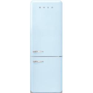 SMEG FAB38 Retro Style Refrigerator with Bottom Freezer – Made in Italy – Multiflow Cooling – LED Lighting – Glossy Finish – 3 Adjustable Glass Shelves – White(Pastel Blue)