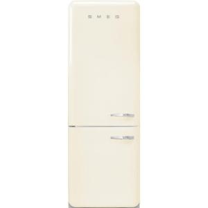 SMEG FAB38 Retro Style Refrigerator with Bottom Freezer – Made in Italy – Multiflow Cooling – LED Lighting – Glossy Finish – 3 Adjustable Glass Shelves – White(Cream)