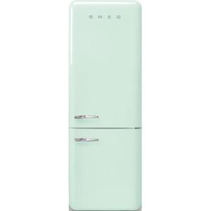SMEG FAB38 Retro Style Refrigerator with Bottom Freezer – Made in Italy – Multiflow Cooling – LED Lighting – Glossy Finish – 3 Adjustable Glass Shelves – White(Pastel Green)