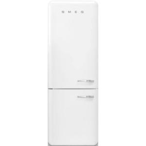 SMEG FAB38 Retro Style Refrigerator with Bottom Freezer – Made in Italy – Multiflow Cooling – LED Lighting – Glossy Finish – 3 Adjustable Glass Shelves – White(White)