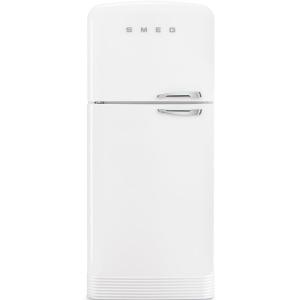 SMEG FAB50 Retro Style Refrigerator – 19.28 cu. ft. Freestanding Fridge-Freezer, Dual Cooling, No-Frost, Adjustable Glass Shelves, Chrome Handle – Cream – Made in Italy(White)