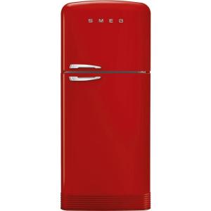 SMEG FAB50 Retro Style Refrigerator – 19.28 cu. ft. Freestanding Fridge-Freezer, Dual Cooling, No-Frost, Adjustable Glass Shelves, Chrome Handle – Cream – Made in Italy(Red)