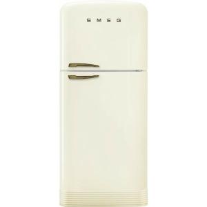 SMEG FAB50 Retro Style Refrigerator – 19.28 cu. ft. Freestanding Fridge-Freezer, Dual Cooling, No-Frost, Adjustable Glass Shelves, Chrome Handle – Cream – Made in Italy(Cream Bronze Handle)