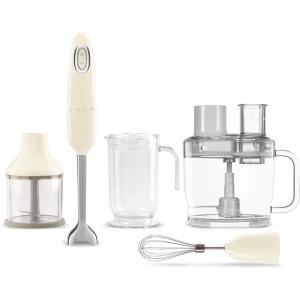 SMEG Hand Blender & Food Processor Bundle – HBF03 with HBFP11 Attachment – Retro Style, 350W Motor, Variable Speed, Tritan™ Renew Bowl, 5-in-1 Functionality, Pastel Blue(Cream)