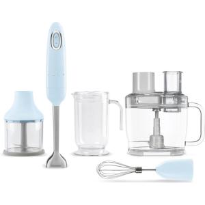 SMEG Hand Blender & Food Processor Bundle – HBF03 with HBFP11 Attachment – Retro Style, 350W Motor, Variable Speed, Tritan™ Renew Bowl, 5-in-1 Functionality, Red(Blue)