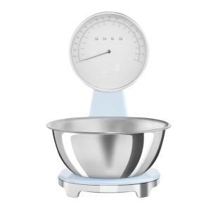 SMEG Retro-Style Analog & Digital Kitchen Scale, 11 lb Capacity, Rechargeable Battery, Backlit LCD Display, Stainless Steel Bowl (Black)(Pastel Blue)