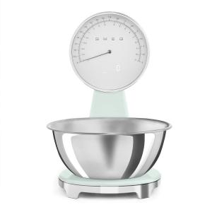 SMEG Retro-Style Analog & Digital Kitchen Scale, 11 lb Capacity, Rechargeable Battery, Backlit LCD Display, Stainless Steel Bowl (Black)(Pastel Green)
