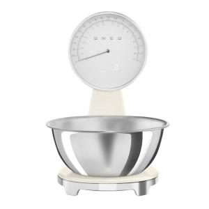 SMEG Retro-Style Analog & Digital Kitchen Scale, 11 lb Capacity, Rechargeable Battery, Backlit LCD Display, Stainless Steel Bowl (Cream)(Cream)