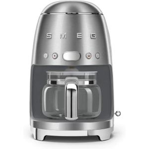 Smeg 50’s Retro Style Aesthetic Drip Coffee Machine with 10 Cup Glass Carafe, Auto Start Feature, Keep Warm Plate, and Two Coffee Strength Settings (Black)(Brushed Stainless Steel)