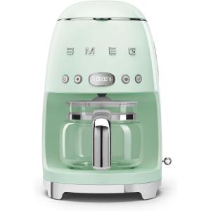 Smeg 50’s Retro Style Aesthetic Drip Coffee Machine with 10 Cup Glass Carafe, Auto Start Feature, Keep Warm Plate, and Two Coffee Strength Settings (Black)(Pastel Green)