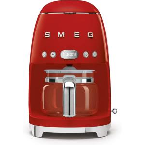 Smeg 50’s Retro Style Aesthetic Drip Coffee Machine with 10 Cup Glass Carafe, Auto Start Feature, Keep Warm Plate, and Two Coffee Strength Settings (Black)(Red)