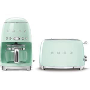 Smeg Retro Drip Coffee Machine and 2-Slice Toaster Bundle (Black)(Pastel Green)