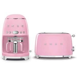 Smeg Retro Drip Coffee Machine and 2-Slice Toaster Bundle (Black)(Pink)
